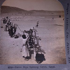 Antique 1905 Stereoview Photo Card Native Boys Spinning Cotton Egypt Keystone